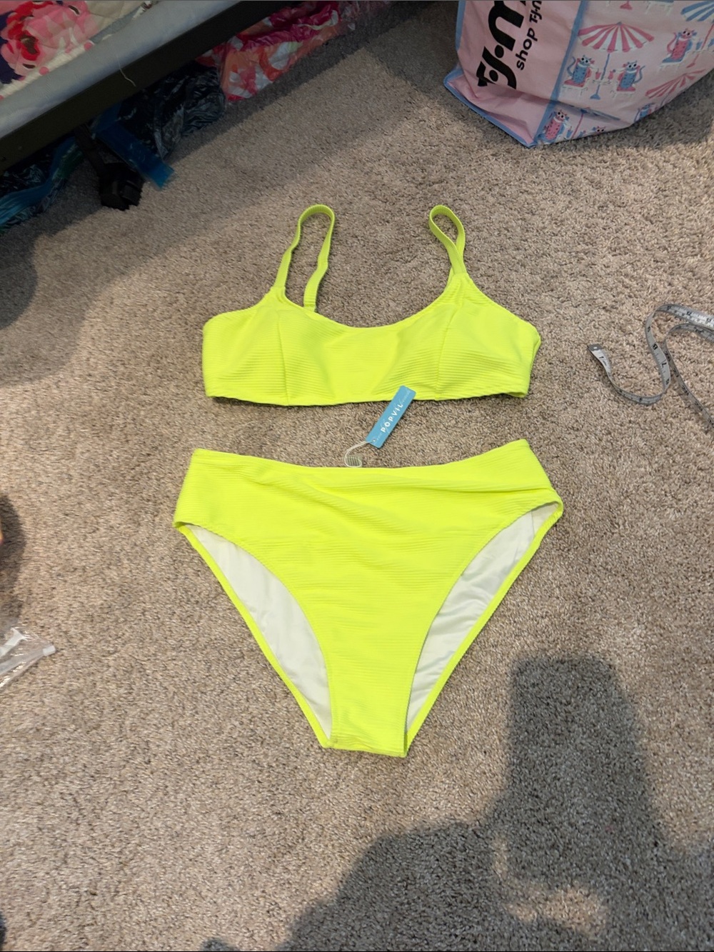 Popvil Neon Yellow High-Waist Bikini Set - Women Swim